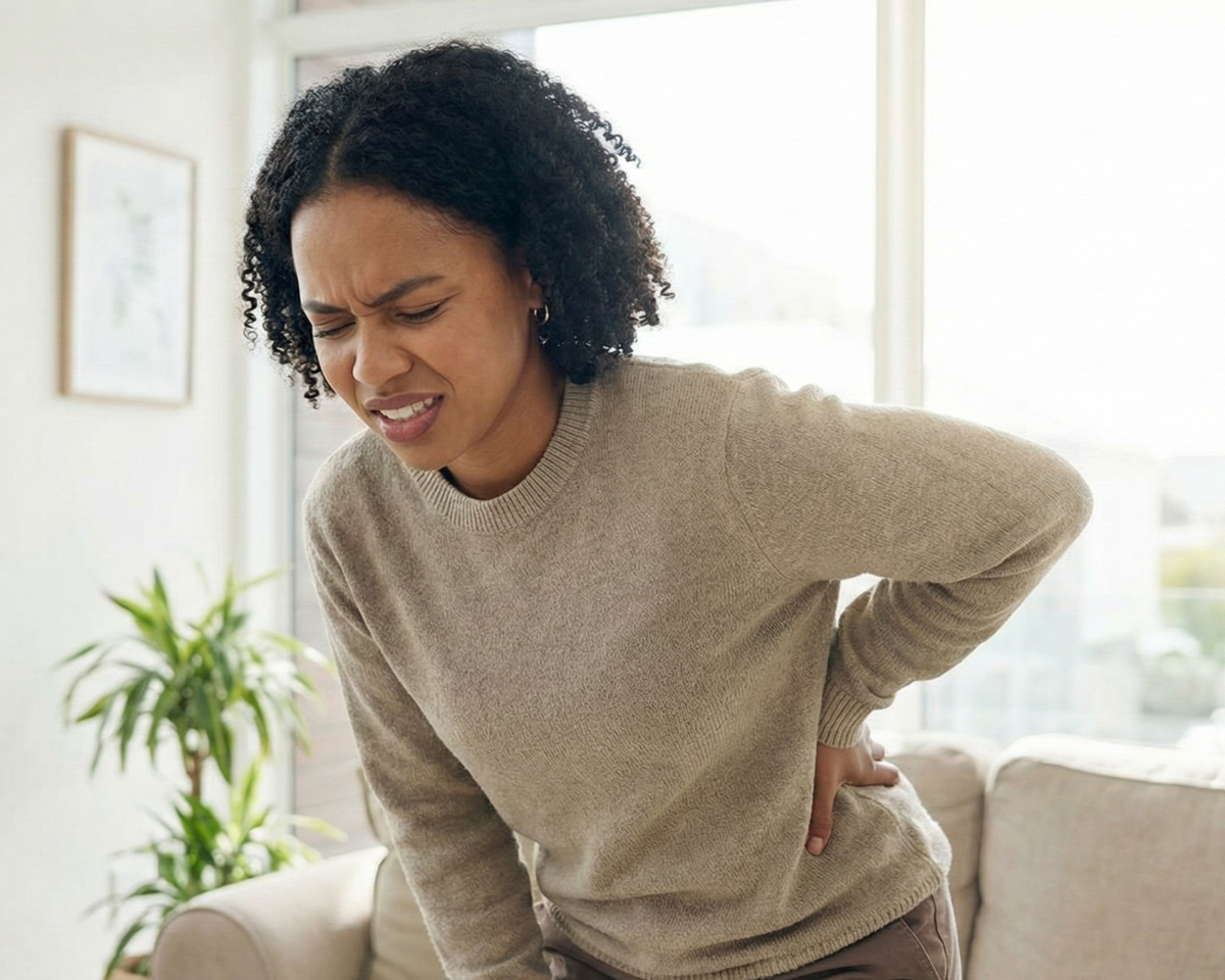 woman holds lower back while wincing honolulu chiropractor 