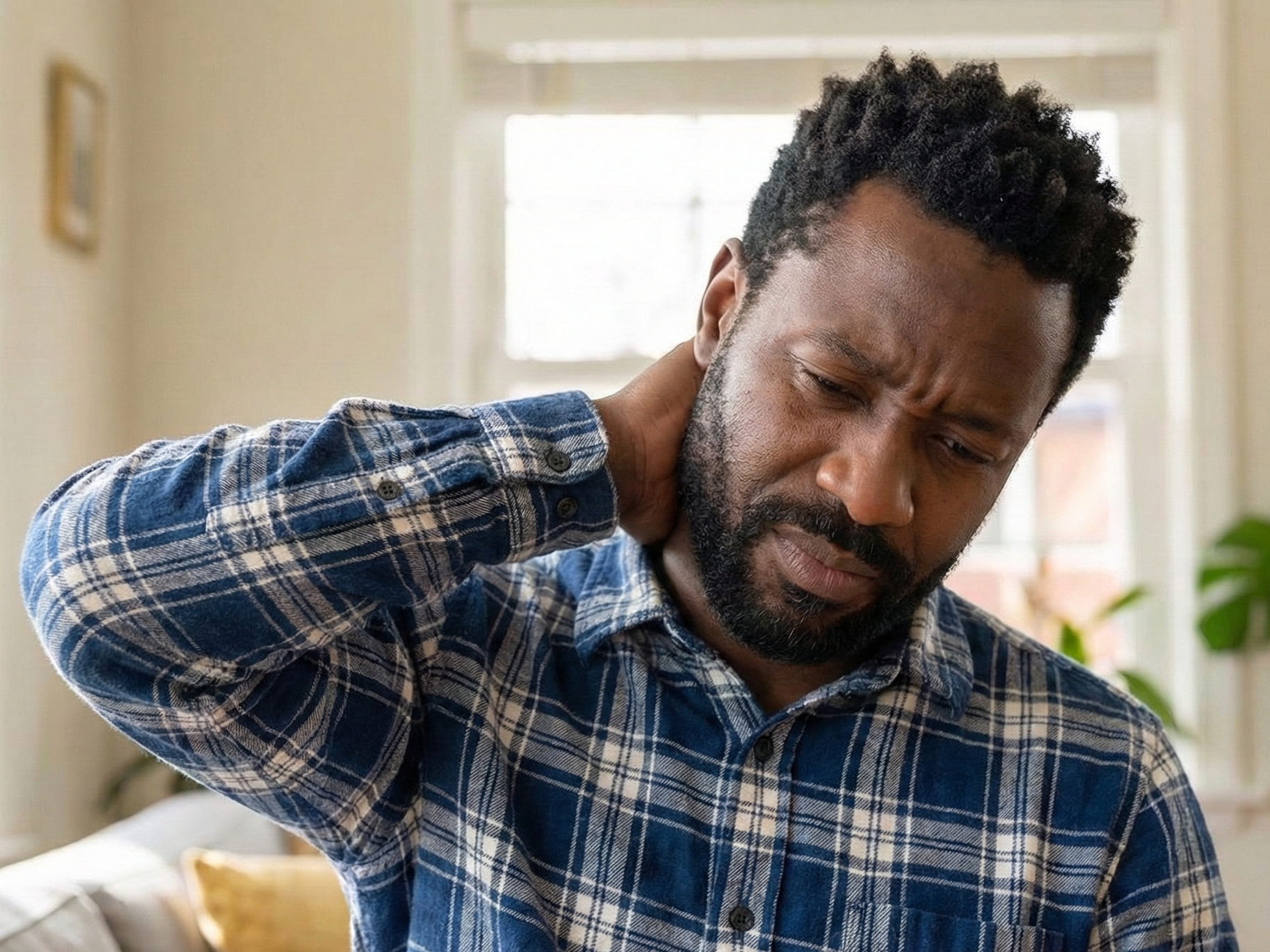 man rubbing back of neck in pain honolulu chiropractor